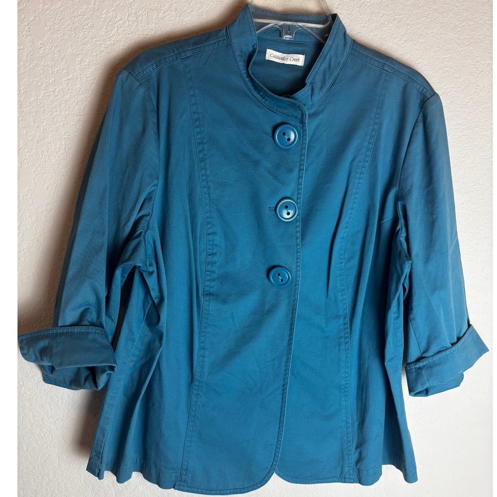 Coldwater Creek Teal Blue Mock Neck 3 Button 3/4 Sleeve Jacket W18 Plus Size